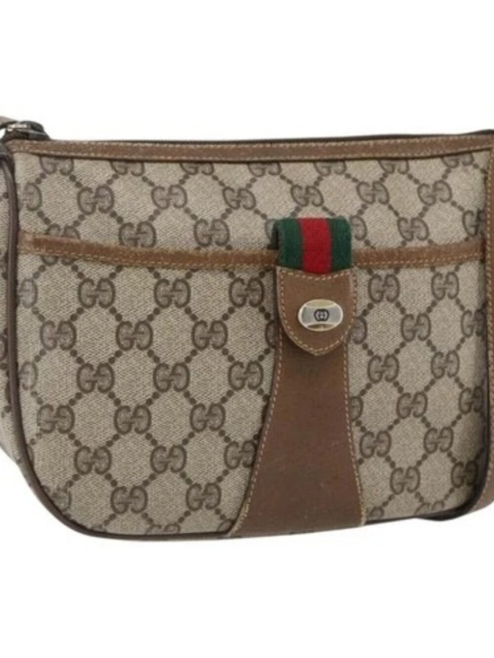 GUCCI GG Supreme Web Sherry Line Bag PVC Beige Red 89 02 032 Auth ti3672